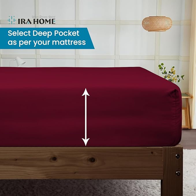 King Sheet Set 4 Piece Breathable & Cooling Sheets 800 TC Hotel Luxury Bedding Set 16" Inch Extra Deep Pockets, Extra Soft Cooling Bed Sheets - Wrinkle, Fade, Stain Resistant (Burgundy)