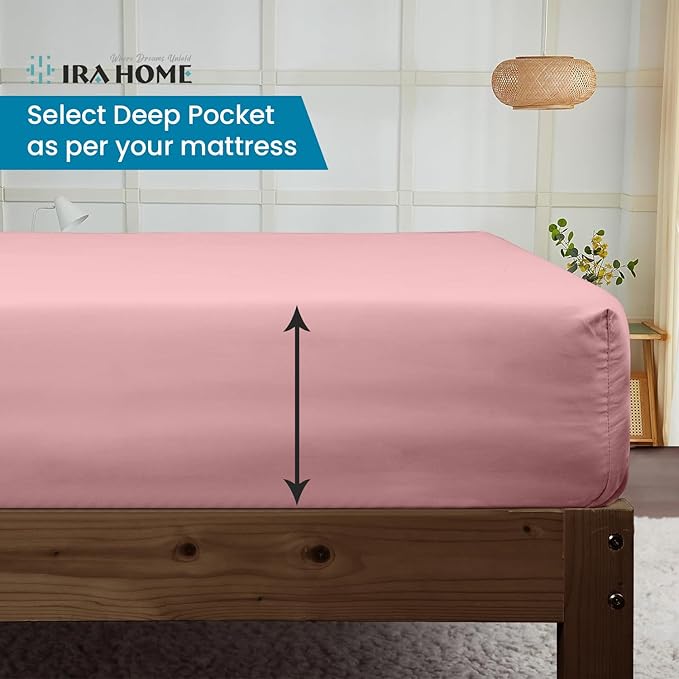100% Egyptian Cotton King Size Bed Sheets, 600 Thread Count Luxury Bedding Set, Long Staple Cotton, 4 Piece Set - 1 Fitted Sheet, 1 Flat Sheet & 2 Pillowcases, Fits Upto 16" Mattress - Blush