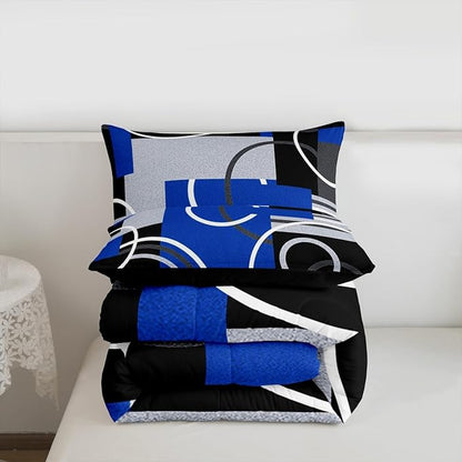 Royal Blue Black Grey Bedding Sets Twin Swirls Spiral Comforter Set Abstract Gromment Stripes Quilt Bedroom Decor Geometric Plaid Bedding Modern Graphic Artwork Quilted Comforter All Season