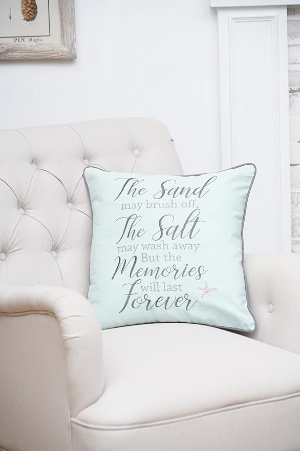 C&F Home "The Sand May Brush Off Cotton Blend Embroidered Accent Throw Pillow 18" x 18" Beach House Coastal Nautical Summer Starfish Home Living Room Sofa Couch Chair Bed Bedroom Beach House Decor