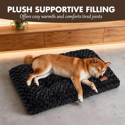 Dog Bed Crate Pad - Rosette Pattern White Velvet Pet Bed Anti-Slip Comfy Kennel Pad for Crates Rosette Black XL