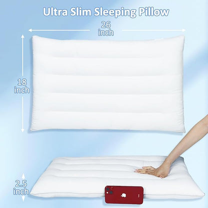 SWTMERRY Flat Pillows 2 Pack for Sleeping,Ultra Thin Bed Pillows Standard Size for Stomach and Side Sleeper 7D High Support 2.5 inch Height Slim Bed Pillow