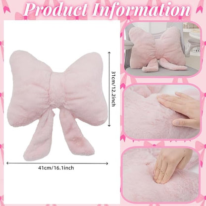 2 Pcs Plush Bow Pillow Cute Bowknot Plush Pillow Soft Bow Lumbar Pillow Home Decorative Throw Pillows for Bed Couch Living Room Decor (Pink)