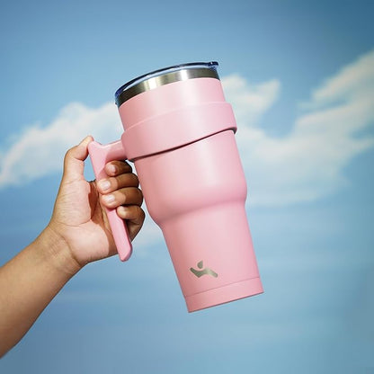 30 oz Tumbler with Handle and 2 Straw 2 Lid, Insulated Water Bottle Stainless Steel Vacuum Cup Reusable Travel Mug, Light Pink