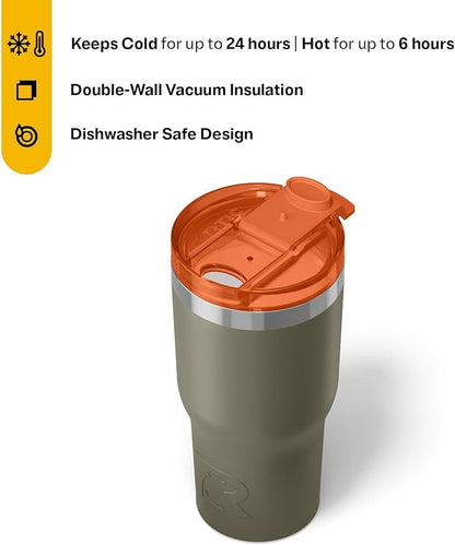 RTIC 20oz Essential Tumbler with Lid, Ceramic Lined, Insulated, Stainless Steel, Metal, Double Wall Vacuum-Insulation, Travel Cup for Iced Coffee, Tea, Hot and Cold Drink, Trailblazer
