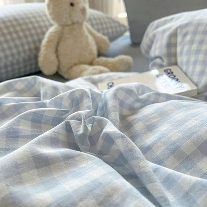 Nayoroom Blue Gingham Comforter Set Twin Size Plaid Checkered Comforter Kids Boys 2 Pcs Soft Lightweight Grid Farmhouse Dorm Bedding Set for All Seasons (1 Comforter, 1 Pillowcase)