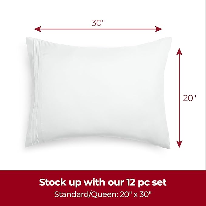 Mellanni Pillow Cases - Luxury, Extra Soft, Cooling Pillow Covers - 12 PC Iconic Collection Pillowcases - Envelope Closure(Standard/Queen 20" x 30", White)