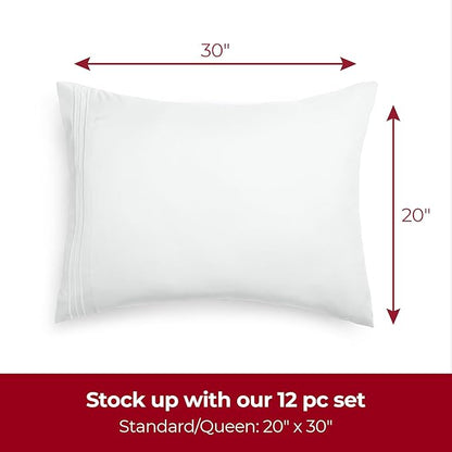 Mellanni Pillow Cases - Luxury, Extra Soft, Cooling Pillow Covers - 12 PC Iconic Collection Pillowcases - Envelope Closure(Standard/Queen 20" x 30", White)