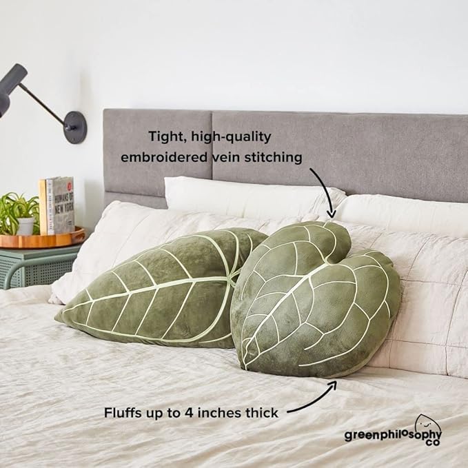 Green Philosophy Co. Anthurium Clarinervium Leaf Throw Pillow - Khaki Green
