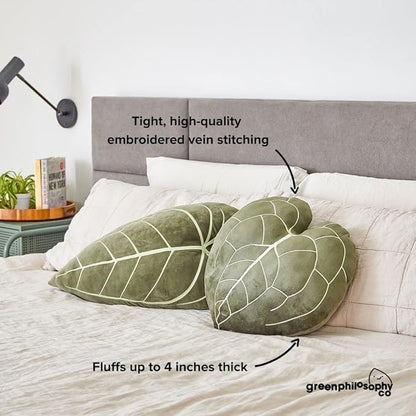 Green Philosophy Co. Anthurium Clarinervium Leaf Throw Pillow - Khaki Green