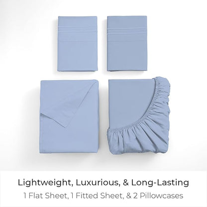 Mellanni Queen Sheets Set - 4 PC Iconic Collection Bedding - Hotel Luxury, Extra Soft, Cooling Bed Sheets - Wrinkle, Fade, Stain Resistant (Queen, Sky Blue)