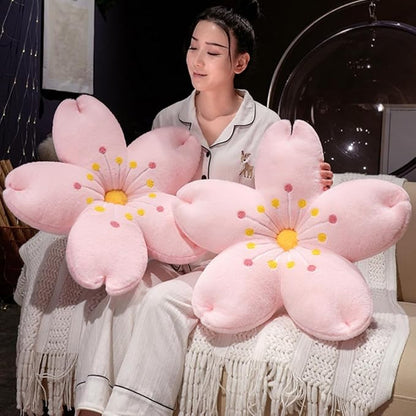 Plush Cherry Blossom Throw Pillow, Cute Pink Sakura Flower Cushion for Bedroom Study Living Room Sofa Chair, Cute Floral Home Decor for Women (Pink Flower core, 21.6 inch)