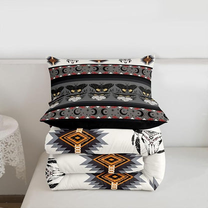 Erosebridal Exotic Moth Queen Comforter Set Bull Skull Quilt for Kids Child Boys Girls,Western Boho Bedding Set Geometric Aztec Decor Western Duvet Insert,Tribe Arrow Bohemian Room Decor Grey