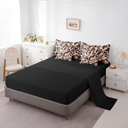Erosebridal Hunting 7 Pcs Bed Set Queen Size Camouflage Bedding for Kids Girls Army Wild Duck Bed in A Bag Sheet Set Vintage Pink Brown Bedroom Decor Wild Animal Duck Farmhouse Comforter Set