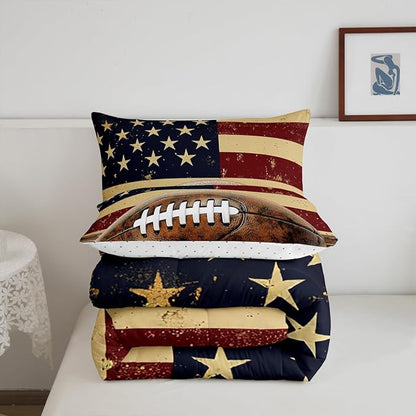 Feelyou Rugby Comforter Set Queen Size Football Comforter for Boys Girls Teens Rugby Sports Bedding Set Gift for Football Lover Duvet Set Room Decor Brown Quilt Set