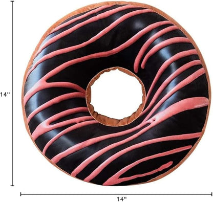 HYSEAS Round Throw Pillow 14 Inch Chocolate Pink Donut, 3D Digital Print Decorative Comfortable Soft Plush Funny Food Shaped Pillow Light Weight Seat Pad Cushion for Couch, Chair, Floor, Sofa