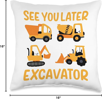 Construction Vehicles Excavator Trucks Bulldozer Crane Throw Pillow