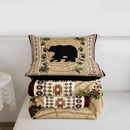 Erosebridal Black Bear Queen Comforter Set - Rustic Cabin Decor Bedding with Tribal Wild Animals, Western Swirls, Paw Print - Quilted Down Comforter for Exotic Nordic Style Bedroom Decor