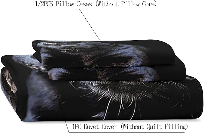 VIVIHOME 3PCS Black Panther Bedding Set, Duvet Cover Queen, African Safari Wild Animal Cheetah Leopard Bedding, Quilt Comforter Cover, Apartment Decor, Modern Bedroom Decor for Men, 2 Pillowcases