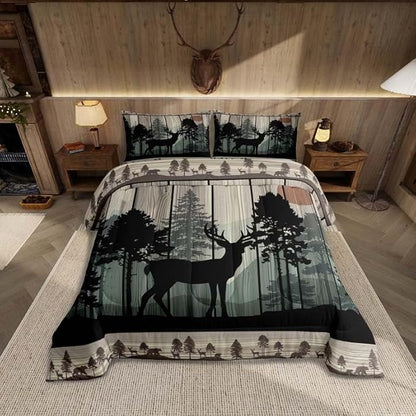 Feelyou Canbin Deer Comforter Set for Girls Boys Kids Deer Hunting Bedding Set Room Decor Rustic Farmhouse Bedding Set Wild Animal Brown Duvet Set Toddler Size 2Pcs Quilt Set