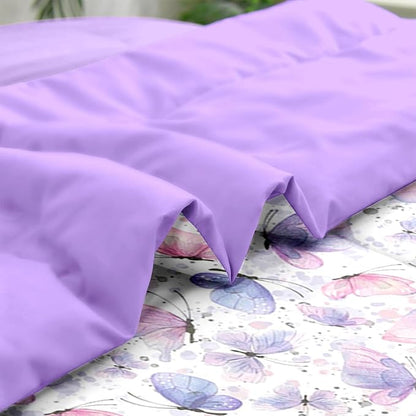 Comforter Set Full Size, Cute Lilac Pink 7 Pcs Bedding for Kids and Adults, Butterfly Cat Purple Bed Sheet Sets with Fitted Sheet 2 Pillowcases & 2 Shams for Bedroom Bed Decor