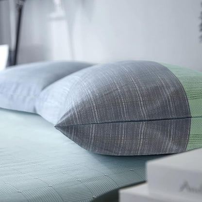 VM VOUGEMARKET Blue Green Comforter Set Queen Patchwork Geometric Comforter with 2 Pillowcases Simple Modern Bedding Set Bed in a Bag All Season Queen Comforter Set for Teens Adults