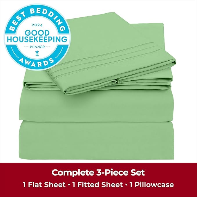 Mellanni Twin XL Sheets Set - 3 PC Iconic Collection Bedding - Hotel Luxury, Extra Soft, Cooling Bed Sheets - Wrinkle, Fade, Stain Resistant (Twin Extra Long, Pistachio)