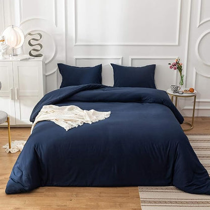 CLOTHKNOW Navy Blue Queen Comforter Set Dark Blue Bedding Comforter Sets All Season Blue Comforter Queen with 2 x Pillow Cases