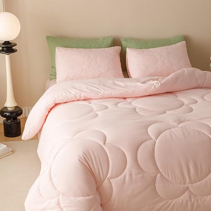 Cottonight Pink Sunflower Comforter Set Full Blush Pink Floral Bedding Set Women Girls Boho Farmhouse Chic Blanket Quilts Soft Breathable Baby Pink Full Size 3 Piece Bedding Set for Full Bed