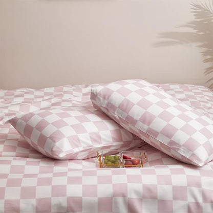 Houseri White and Pink Comforter Set Queen Plaid Baby Pink Checkerboard Comforter Bedding Sets Queen Size Girls Women Elegant Light Pink Grid Buffalo Checkered Bed Comforter Comfy Soft Pale Pink Queen