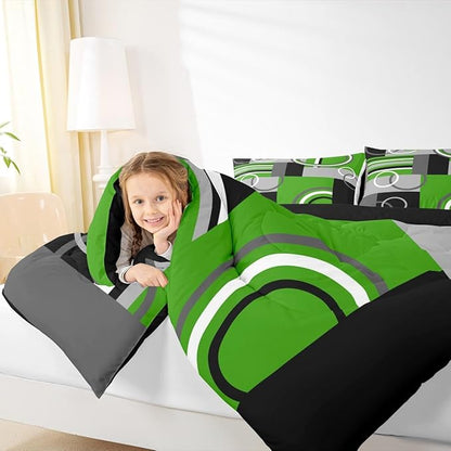 Green Black Grey Bedding Sets King Swirls Plaid Comforter Bedroom Decor Geometric Circle Striped Duvet Insert Modern Creative Quilt Abstract Fashion Color Bedding Comforter Sets All Season