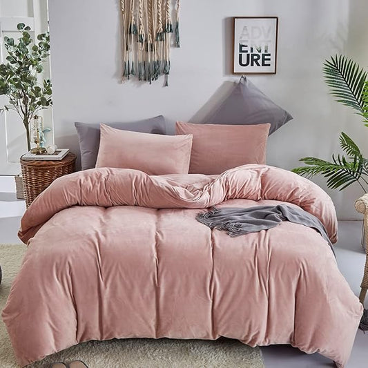 CLOTHKNOW Pink Fluffy California King Comforter Set 3Pcs Velvet Bedding Comforter Sets Soft Flannel Comforter with 2 x Pillow Cases