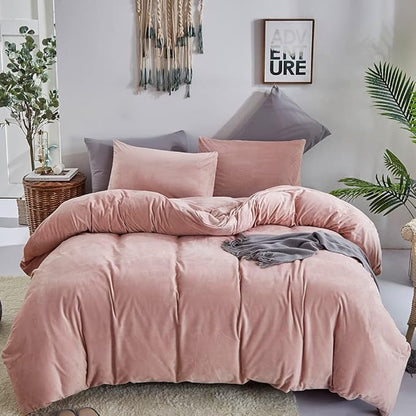 CLOTHKNOW Pink Velvet Full Size Comforter Sets Fluffy Bedding Comforter Sets Soft Blush Comforter Pink Comforter with 2 x Pillow Cases