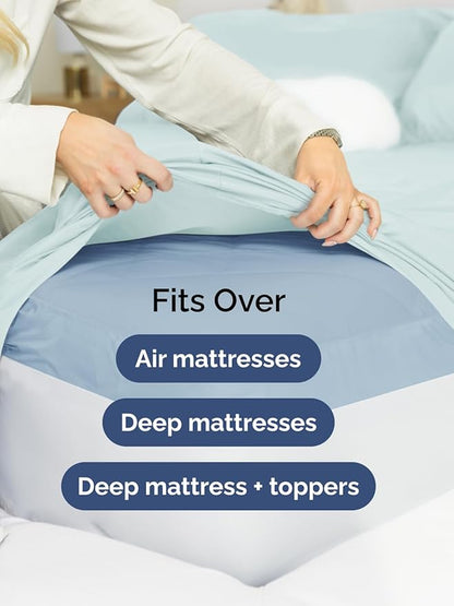 Extra Deep Cal King Sheet Set - 6 Piece Breathable and Cooling Sheets - Hotel Luxury Bedding for Women, Men, Kids & Teens - Easy & Secure Fit - Soft and Wrinkle Free - Extra Deep Pockets - Ice Blue
