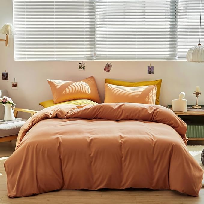 CLOTHKNOW Orange King Size Comforter Set Peach Pink Bedding Comforter Sets Soft All Season Cocal Orange Comforter with 2 x Pillow Cases