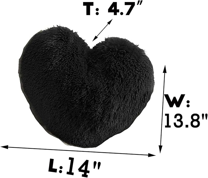 MorroMorn Fluffy Heart Throw Pillows, Shaggy Decorative Pillow for Sofa Couch Bed, Cute Room Decor Decorations for Women Girls Kids (Black)