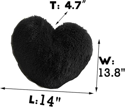 MorroMorn Fluffy Heart Throw Pillows, Shaggy Decorative Pillow for Sofa Couch Bed, Cute Room Decor Decorations for Women Girls Kids (Black)