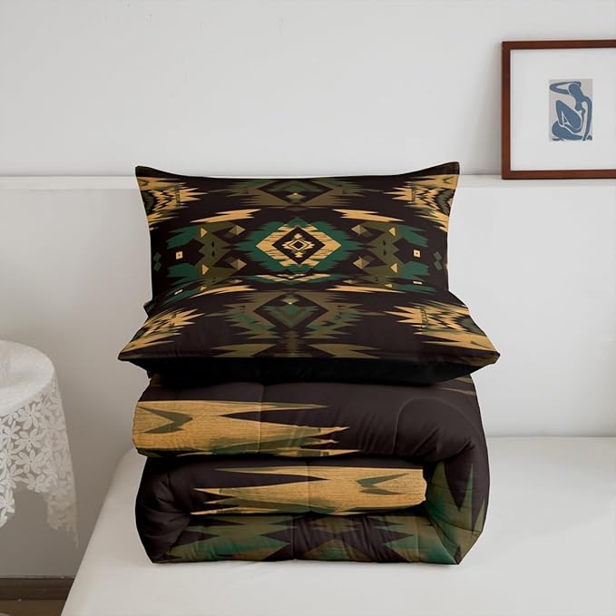 Feelyou Rustic Lodge Cabin Comforter Set,Western Southwestern Aztec Bedding Set Toddler Size,Boys Girls Bedroom Room Decor,Bohemian Comforter,Western Farmhouse Bed Set for All Season