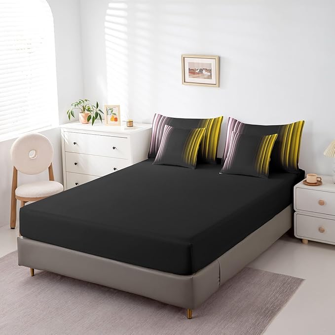 Feelyou Teens Abstract Ombre Decorations Bed in a Bag for Kids Women Pink Yellow and Black Comforter Set with Sheets Geometric Modern Bed Set Room Full Size