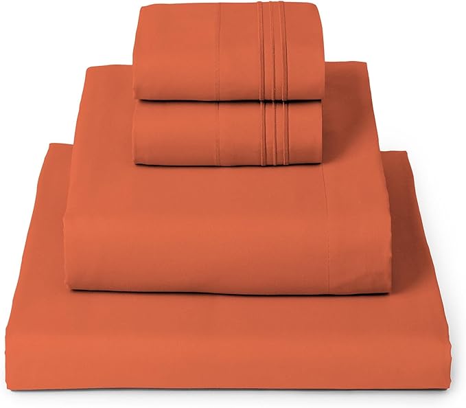 Mellanni California King Sheets Set - 4 PC Iconic Collection Bedding - Hotel Luxury, Extra Soft, Cooling Bed Sheets - Wrinkle, Fade, Stain Resistant (Cal King, Poppy Orange)
