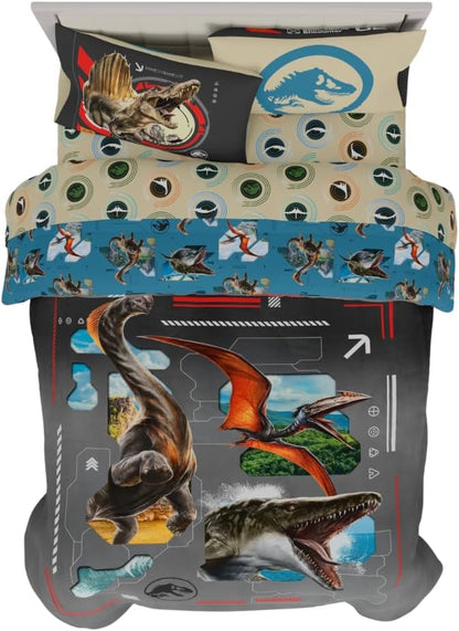 Jurassic World Rebirth Kids Bedding Super Soft Cozy Microfiber Comforter and Sheet Set, 5 Piece Full Size, (Officially Licensed Product) by Franco
