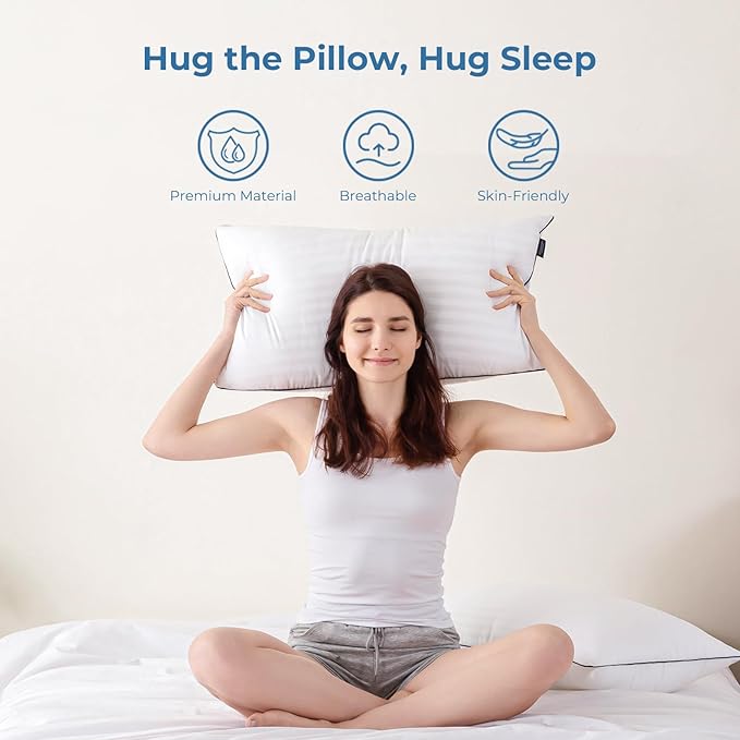 GOHOME Pillows Queen Size Set of 4 - Bed Pillows for Sleeping 4 Pack, Cooling Supportive Hotel Pillows with Premium Soft Down Alternative Fill for Side Stomach and Back Sleepers