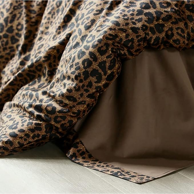 mixinni Leopard Comforter Set Twin XL-3 Pieces Animal Cheetah Print Comforter Sexy Soft Microfiber Brown/Black Floral Print Bedding Set with 2 Pillowcases for All Season-Twin XL Size