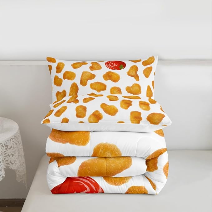 Erosebridal Chicken Nuggets Fried Comforter Set for Kids Boys Girls Teens Adult Food Bedding Set King Size Funny Food Down Comforter Men Women Duvet Set Bedroom Decor, Yellow