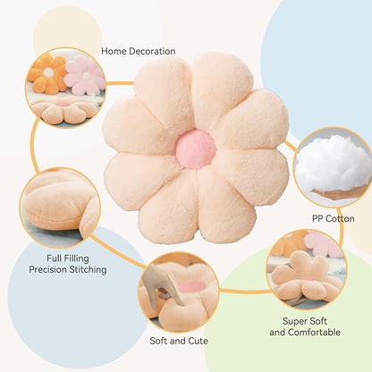 FIONOUT Flower Pillow Decorative Pillows, 25.5In Daisy Pillow Cute Flower Shaped Pillow Floor Seating Custion for Reading, Couch and Room Dector (65CM/Beige)