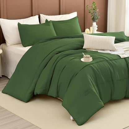 Masaca Olive Green Oversized King Comforter 120"x120",Pinch Pleat Dark Green Farmhouse Boho Bedding Set,3 Pieces Soft Lightweight Fluffy California King Comforter Set for All Season