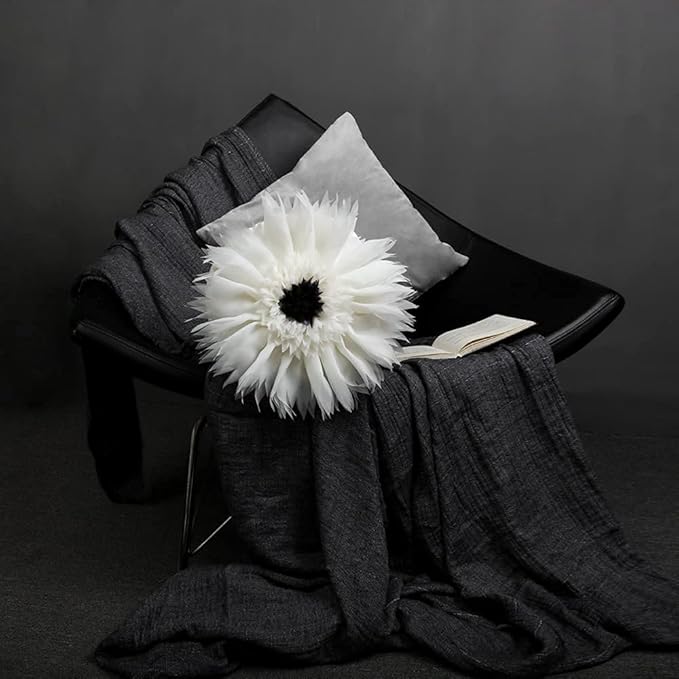 3D Flower Round Throw Pillows Cute Decorative Daisy Sunflower Accent Pillow Modern Farmhouse Elegant Cushion for Bed Couch Chair Car Bedroom Living Room Home Decor Gift 12 Inch White