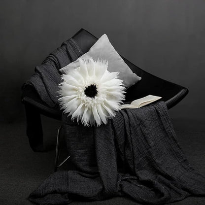 3D Flower Round Throw Pillows Cute Decorative Daisy Sunflower Accent Pillow Modern Farmhouse Elegant Cushion for Bed Couch Chair Car Bedroom Living Room Home Decor Gift 12 Inch White