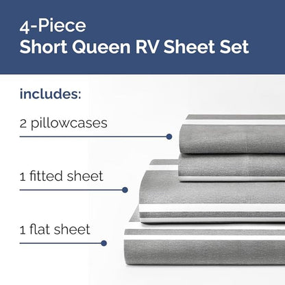 Short Queen RV Size 4 Piece Sheet Set - Comfy Breathable & Cooling Bed Sheets Set - Hotel Luxury Bedding for Women, Men, Kids, Teens, Boys & Girls - Deep Pockets, Ultra-Soft, Oeko-Tex - Grey Stripes