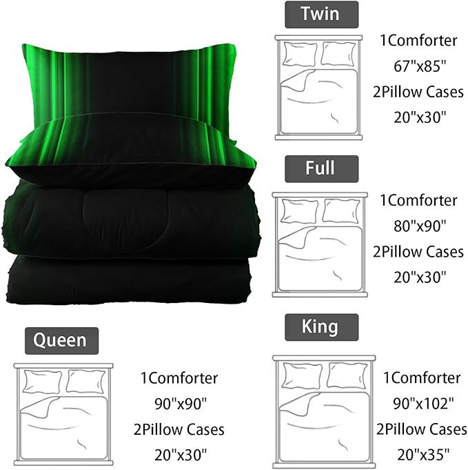 Green and Black Bedding Set Queen Size Abstract Ombre Comforter Set for Teen Boys, Mordern Bedding Set 3 Piece in A Bag,Dark Quilt Set Mordern Art Decor Lightweight All Seasons with Pillowcases